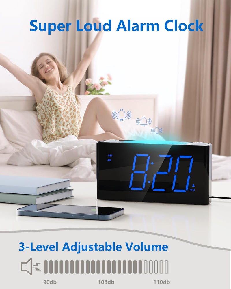 Mesqool Digital Alarm Clock for Bedroom - 7 Color Night Light, USB and Type-C Charger,7.5" Large Number Screen & Dimmer,12/24H,Battery Backup,Easy Loud Electric Alarm Clock for Heavy Sleeper,Boy&Girl Kid Teen - Image 2